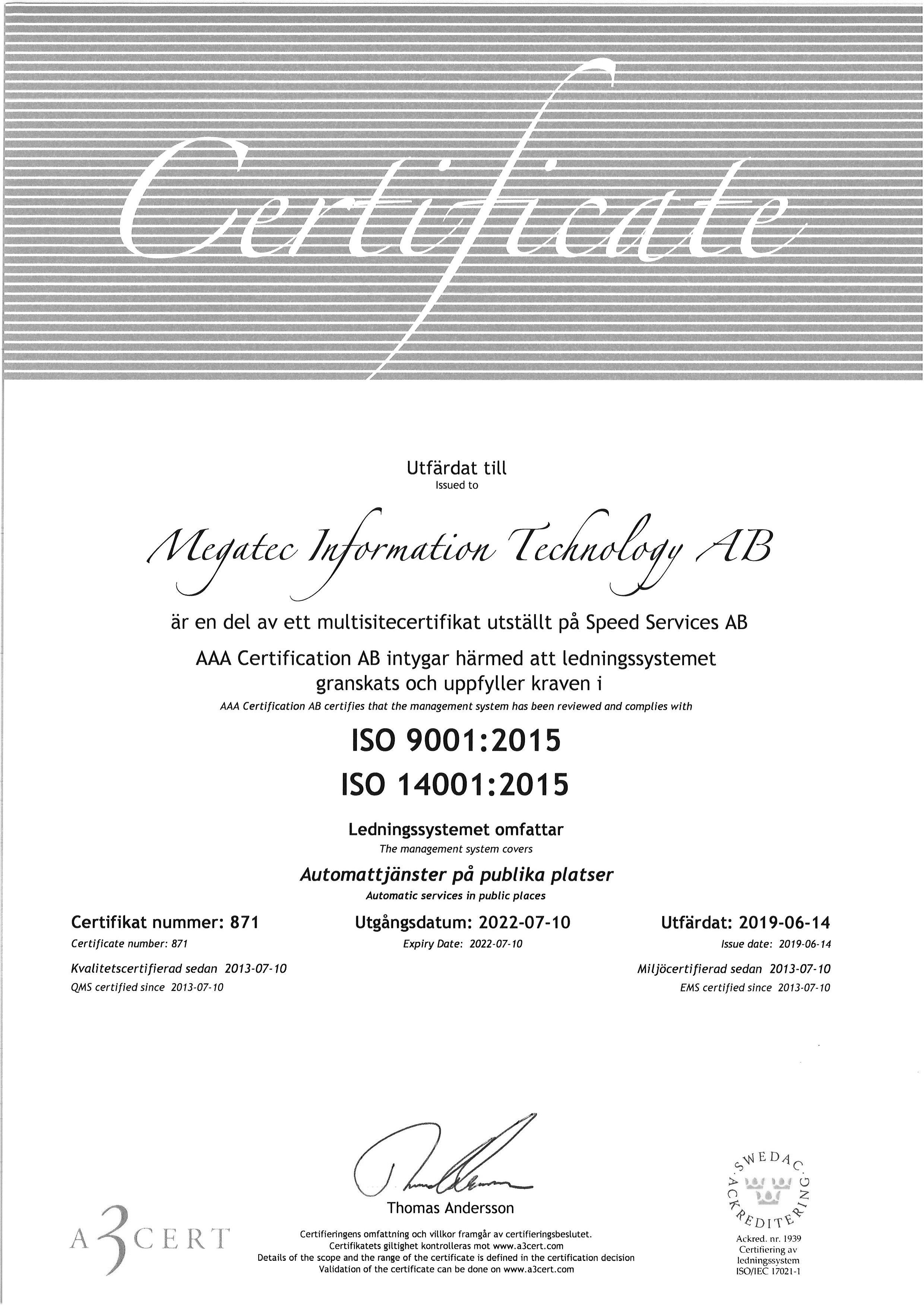 ISO-certifikat Megatec